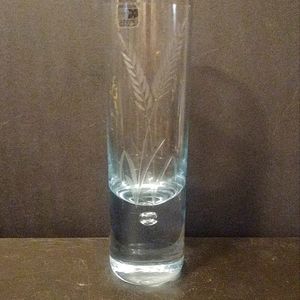 Vtg Kalmar Lead Crystal Etched Wheat 8” Blue Clear